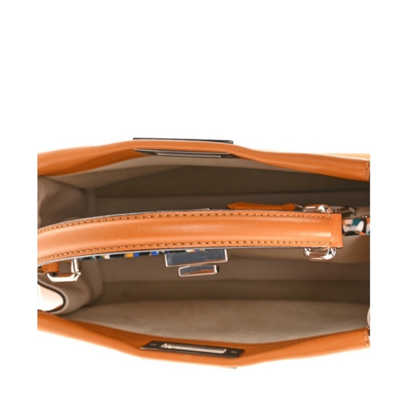 FENDI Peekaboo Iconic Satchel Vitello Seta Shiny Napa Plexiglass Granite Medium - Picture 8 of 10